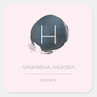 Adesivo Quadrado PixDezines Monograma Folha de Folha Azul