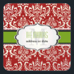 Adesivo Quadrado PixDezines Red White Rossi Damask/Natal<br><div class="desc">Damasco de rossi PixDezines em trims cor de pérola e cor de rosa e fundo vermelho para etiquetas de endereço de natal. Todos os elementos são personalizáveis. Copyright © 2011 PixDezines.com™ e PixDezines™ em zazzle.com</div>