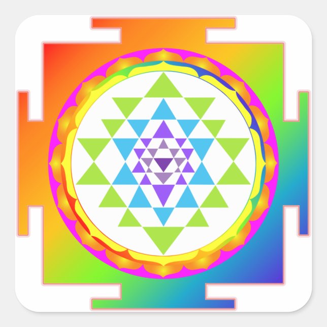 Adesivo Quadrado PixDezines Sri Yantra/Chakra Clearing/Rainbow (Frente)