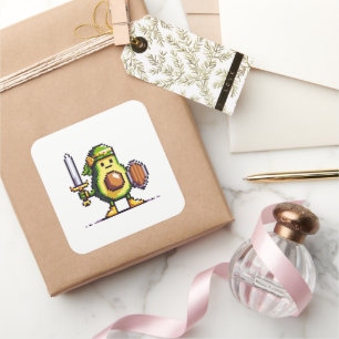Adesivo Quadrado Pixel Avocado Warrior - Caractere do Jogo Retroati