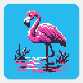 Adesivo Quadrado Pixel Flamingo - Pássaro Tropical de Arte Retroati