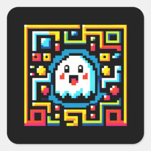 Adesivo Quadrado Pixel Ghost Maze - Jogos Inspirados em Arcade Retr