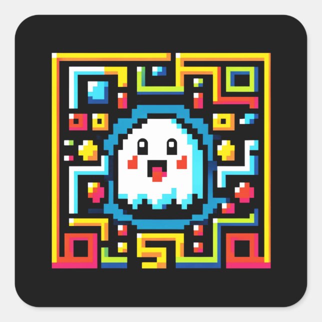Adesivo Quadrado Pixel Ghost Maze - Jogos Inspirados em Arcade Retr (Frente)