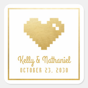 Adesivo Quadrado Pixel Heart Gamer Weding Favor Sticker Seal