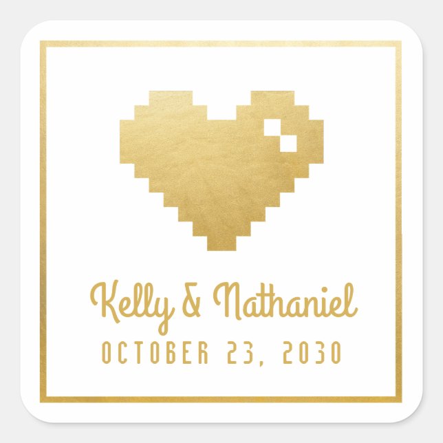 Adesivo Quadrado Pixel Heart Gamer Weding Favor Sticker Seal (Frente)