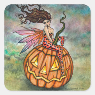 Adesivo Quadrado Pixie do Artista de Fadas de Halloween por Molly H