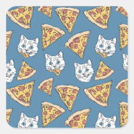 Adesivo Quadrado Pizza Engraçada Padrão de Gato