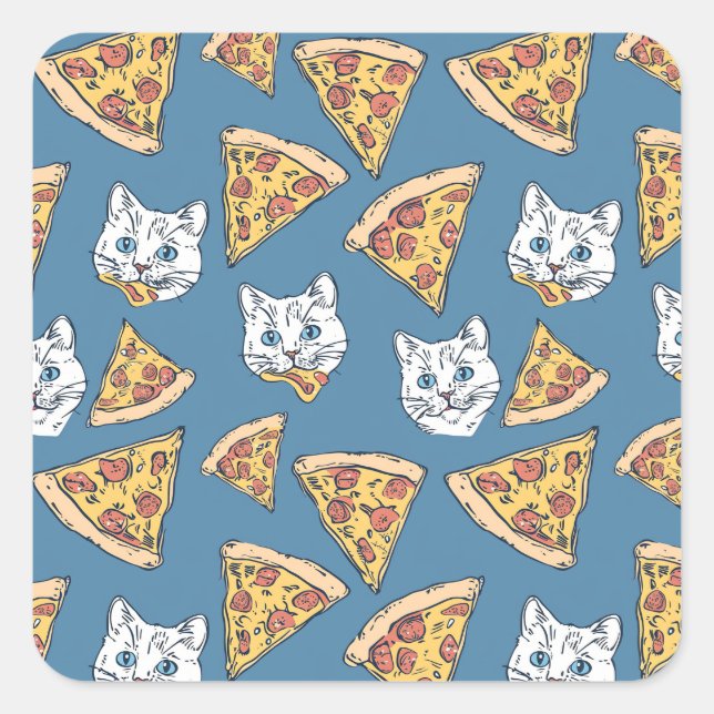 Adesivo Quadrado Pizza Engraçada Padrão de Gato (Frente)