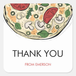Adesivo Quadrado Pizza Party Aniversário Obrigado Sticker