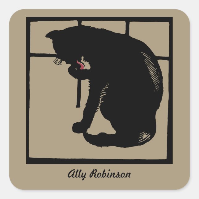 Adesivo Quadrado Placa de biblioteca de arte vetorial de gatos pret (Frente)