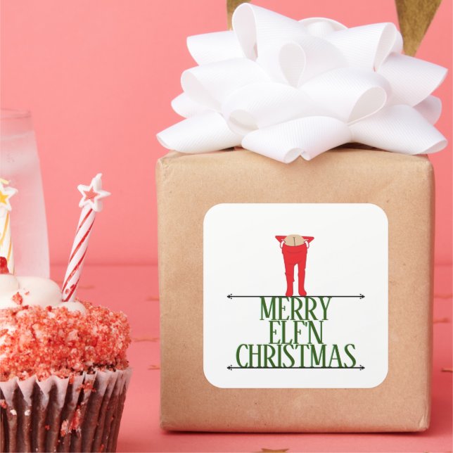 Adesivo Quadrado Placa de Boas Festas com Travessuras de Elfo (Festa)