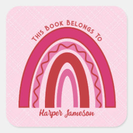 Adesivo Quadrado Placa de Boho Arco-Íris Rosa Personalizada