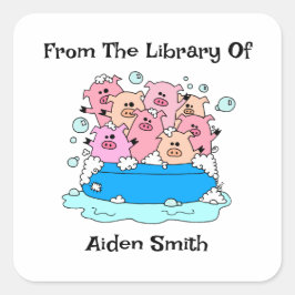 Adesivo Quadrado Placa de Bookplate em Suínos