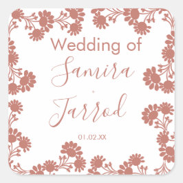 Adesivo Quadrado Placa de Casamento com Motivo Floral Moderno Neutr