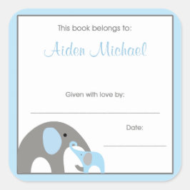 Adesivo Quadrado Placa de Chá de fraldas de Elefante Azul e Cinza