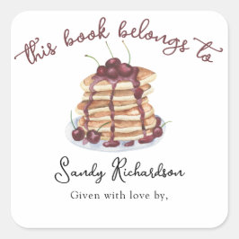 Adesivo Quadrado Placa de Chá de fraldas de Pancakes de Aquarela