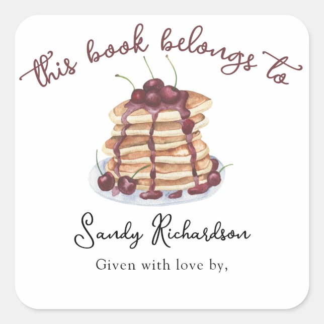 Adesivo Quadrado Placa de Chá de fraldas de Pancakes de Aquarela (Frente)