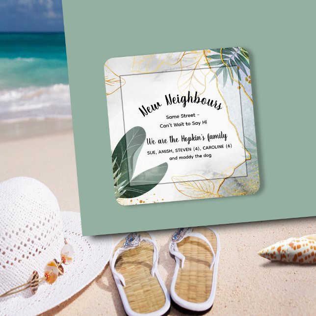 Adesivo Quadrado Placa de Introdução Personalizada de Novo Vizinho  (Criador carregado)