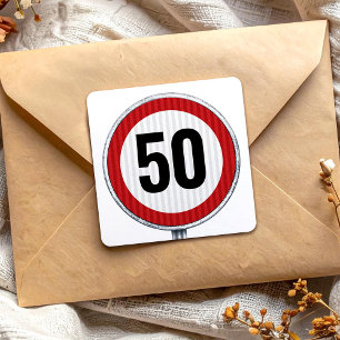 Adesivo Quadrado Placa de Limite de Velocidade de 50 Anos - QUALQUE
