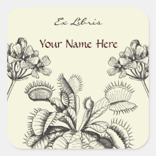 Adesivo Quadrado Placa de livro floral da planta de Carnivorus