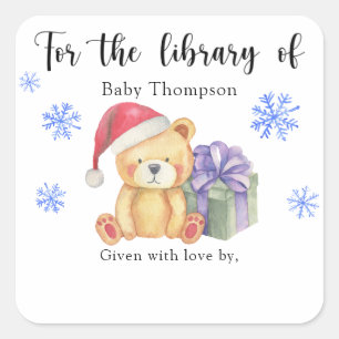 Adesivo Quadrado Placa de livro para chá de bebê de inverno, livros