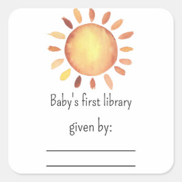 Adesivo Quadrado Placa de livro para chá de bebê ensolarado