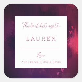 Adesivo Quadrado Placa de Namorados do bonito Watercolor Hearts