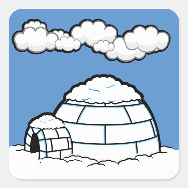 ADESIVO QUADRADO PLACA DE NUVENS BRANCAS DE CÉU AZUL DE NEVE IGLOO (Frente)