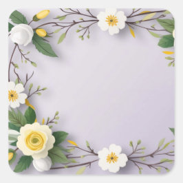 Adesivo Quadrado Placa de papel branco floral e bonito floral lavan