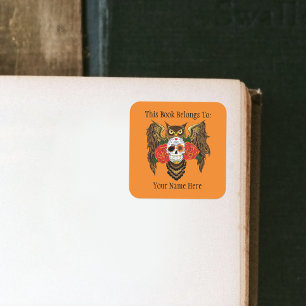 Adesivo Quadrado Placa de Rosas de crânio de açúcar