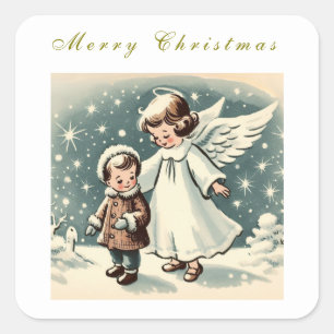Adesivo Quadrado Placa fixa natal vintage Angel e filho