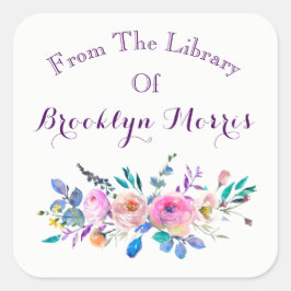 Adesivo Quadrado Placa Floral Cor-De-Água Rosa E Teal