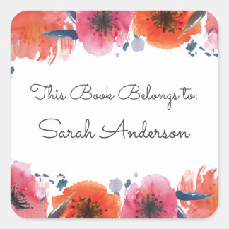 Adesivo Quadrado Placa Floral De Watercolor A Que Este Livro Perten