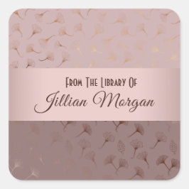 Adesivo Quadrado Placa Floral Desenhada à Mão Dourada Elegante