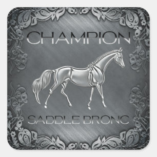 Adesivo Quadrado Placa Gravada Campeão de Saddle Bronc Rodeio