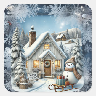 Adesivo Quadrado Placas de papel de paisagem de natais vintages exc