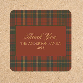 Adesivo Quadrado Plaid Christmas Party Classic Custom Thank You