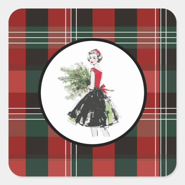 Adesivo Quadrado Plaid Christmas Sticker (Frente)