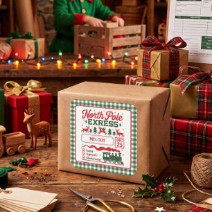 Adesivo Quadrado Plaid entrega expressa do Papai Noel no Polo Norte