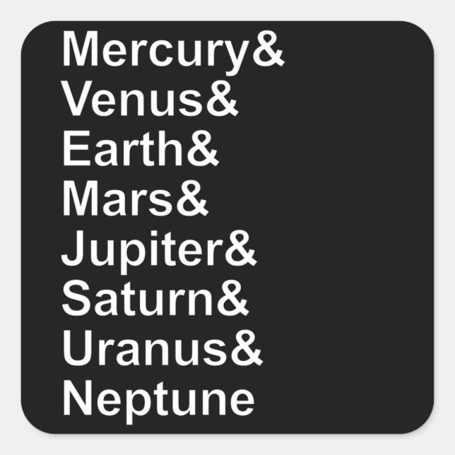Adesivo Quadrado Planet Names Ampersand - Solar System Planets (Frente)
