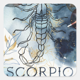 Adesivo Quadrado Planetas de flores de signos zodipicos de escorpiã