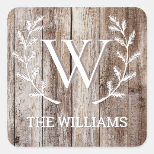 Adesivo Quadrado Planks Rustic Wooden Monogrammed Nome Personalizad