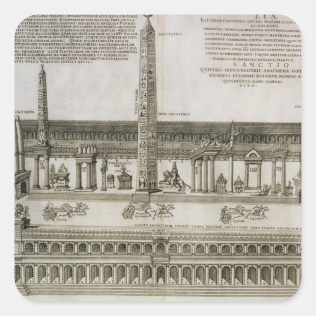 Adesivo Quadrado Plano do Circo Máximo, Roma, gravado pelo (Frente)