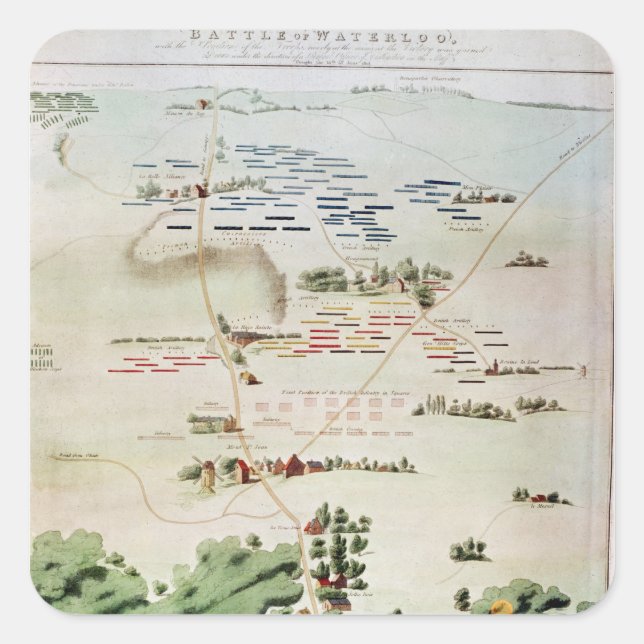 Adesivo Quadrado Plano e visão da Batalha de Waterloo (Frente)
