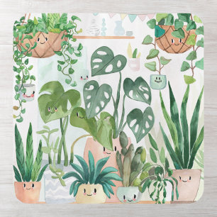 Adesivo Quadrado Planta Caseira Botânica Aquarela Caprichosa Fofa