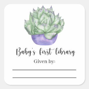 Adesivo Quadrado Planta suculenta - Ex-libris para chá de bebê
