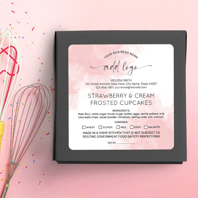 Adesivo Quadrado Plantações de produtos de algodão para padaria cor (Feminine pink watercolor pastry chef dessert labels for your cookies, cupcakes or other treats)