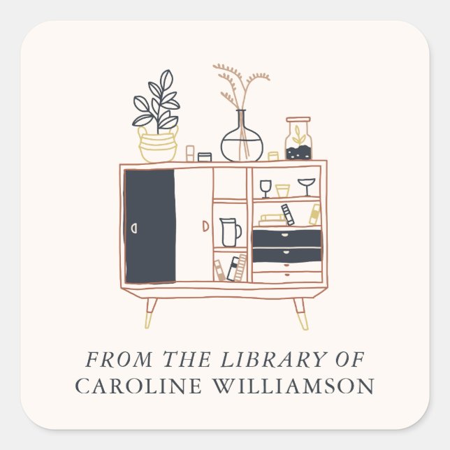 Adesivo Quadrado Plantas De Boho Personalizadas Da Biblioteca De Bo (Frente)