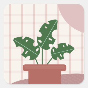 Adesivo Quadrado Plantas Monstera Cuja Moldura É Design boêmica