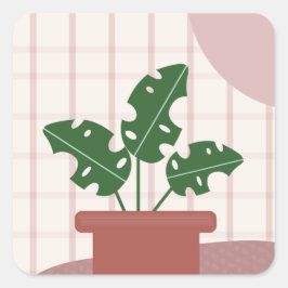 Adesivo Quadrado Plantas Monstera Fofas Moldura Desenho Boêmio